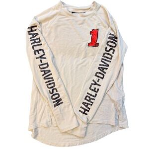 Harley-Davidson Cream Long Sleeve with Red and Black Details Womens M